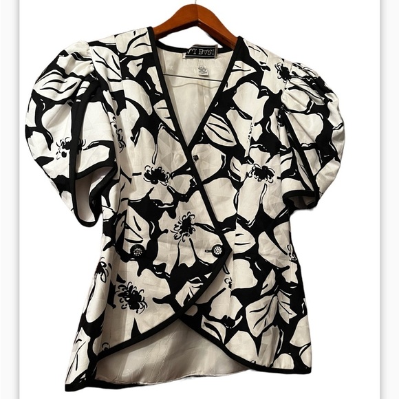 A.J. Bari Vintage 80s Blazer Jacket Sz 12 Cream Shoulder Pads Double Breasted - Picture 1 of 7